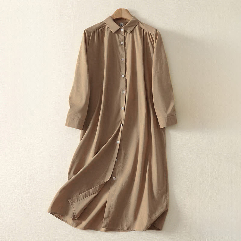 Tactile Cotton Relaxed Long-Sleeve Grounding Midi Dress