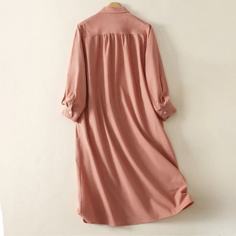 Tactile Cotton Relaxed Long-Sleeve Grounding Midi Dress
