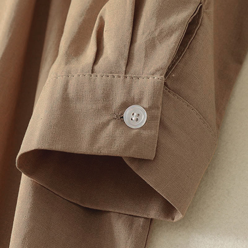 Tactile Cotton Relaxed Long-Sleeve Grounding Midi Dress