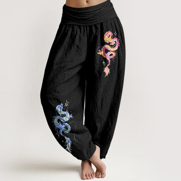 Pure Cotton Dragon Print Mindful Movement Harem Pants