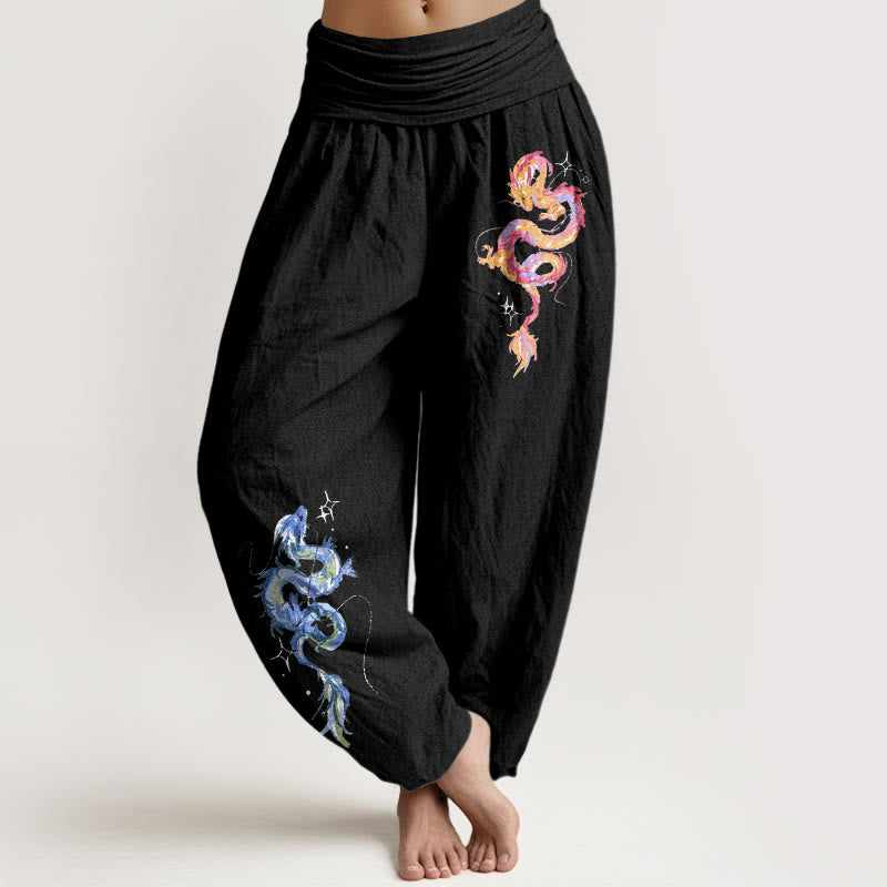 Pure Cotton Dragon Print Mindful Movement Harem Pants
