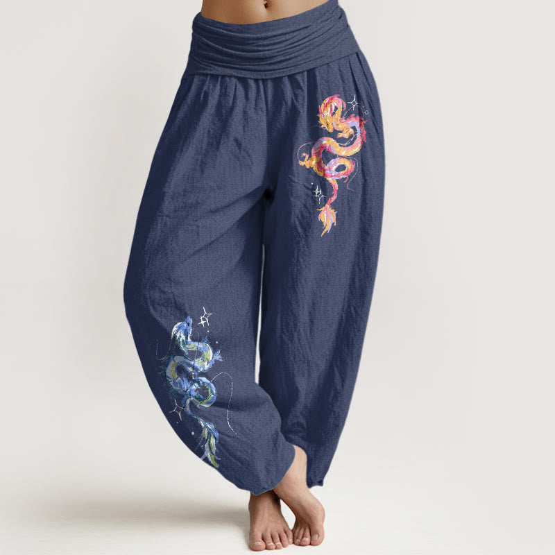 Pure Cotton Dragon Print Mindful Movement Harem Pants