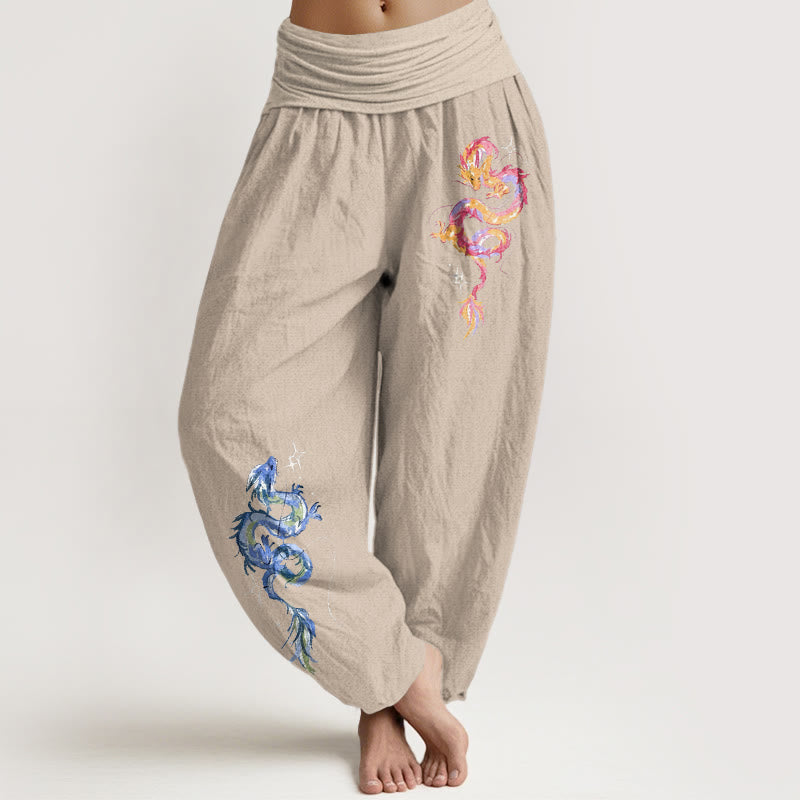 Pure Cotton Dragon Print Mindful Movement Harem Pants