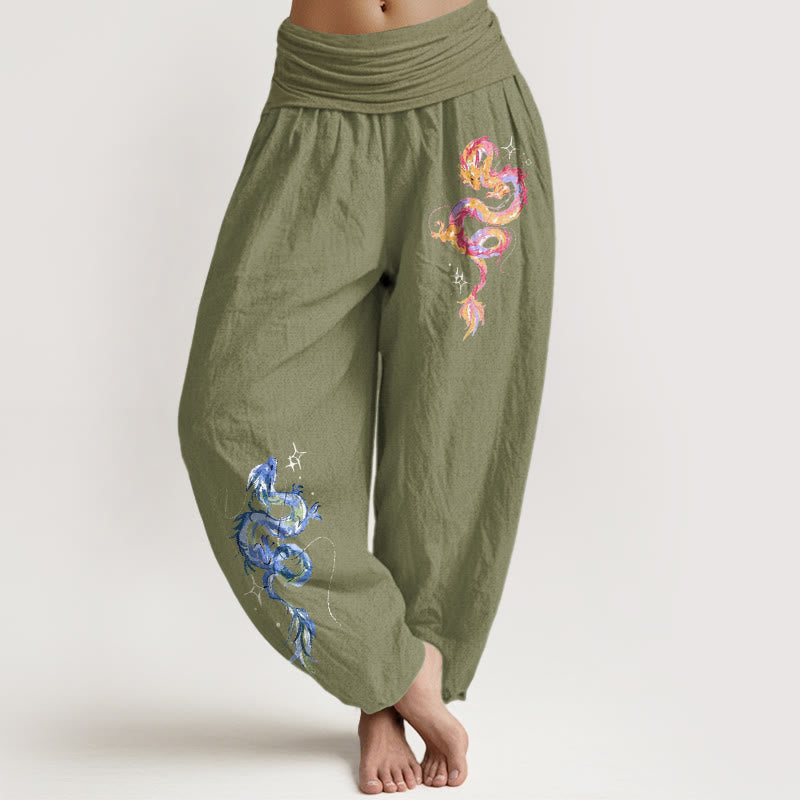Pure Cotton Dragon Print Mindful Movement Harem Pants