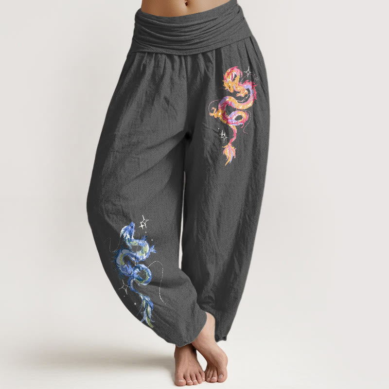 Pure Cotton Dragon Print Mindful Movement Harem Pants
