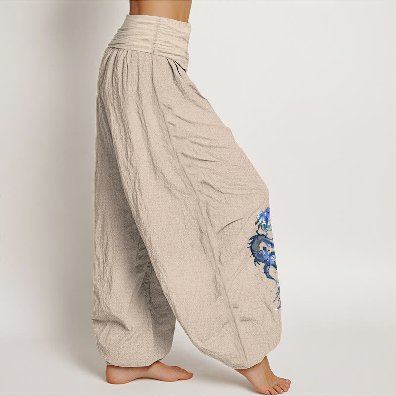 Pure Cotton Dragon Print Mindful Movement Harem Pants