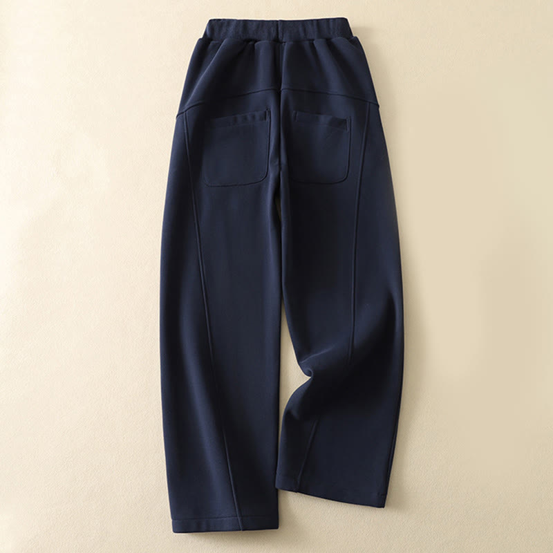 Midnightblue Zipper Thermal Fleece-lined Cotton Women's Wide Leg Pants With Pockets