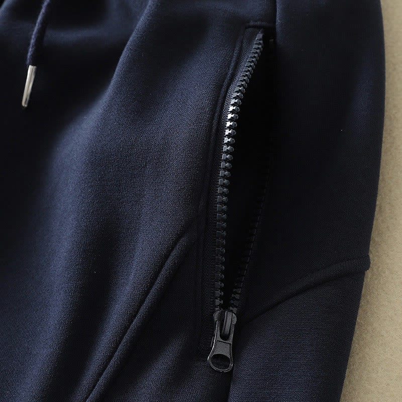 Midnightblue Zipper Thermal Fleece-lined Cotton Women's Wide Leg Pants With Pockets