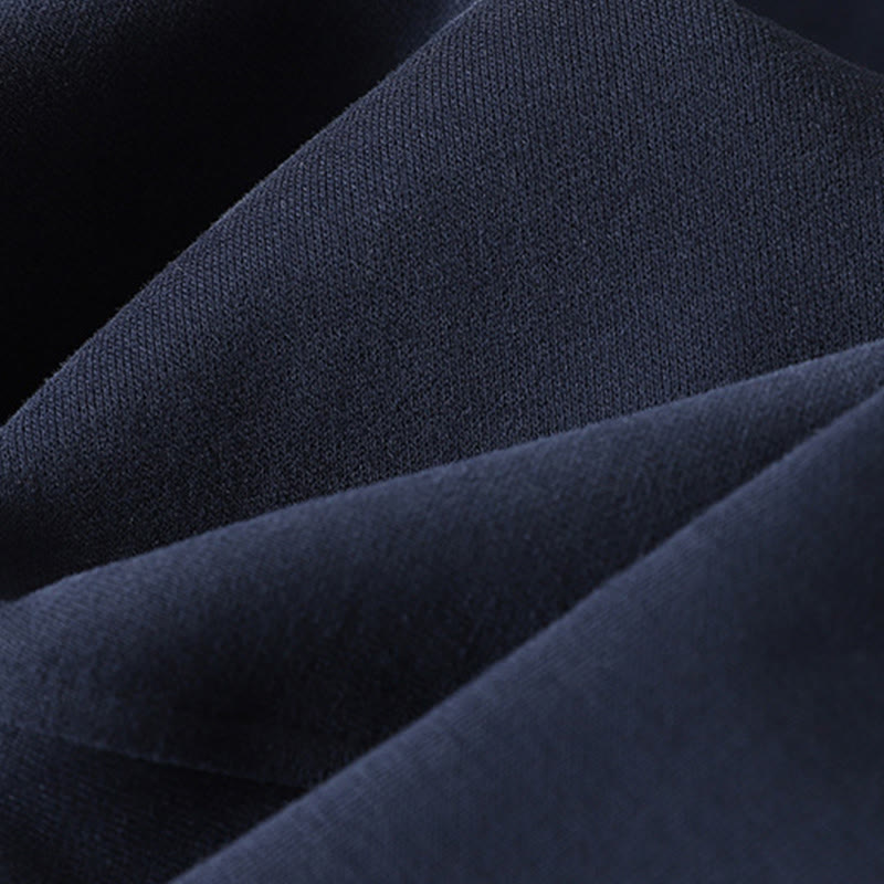 Midnightblue Zipper Thermal Fleece-lined Cotton Women's Wide Leg Pants With Pockets