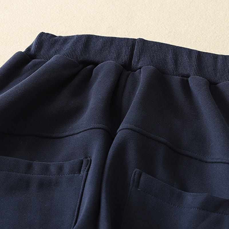 Midnightblue Zipper Thermal Fleece-lined Cotton Women's Wide Leg Pants With Pockets