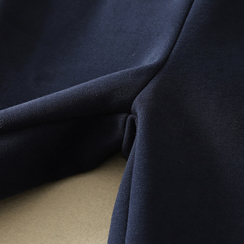 Midnightblue Zipper Thermal Fleece-lined Cotton Women's Wide Leg Pants With Pockets