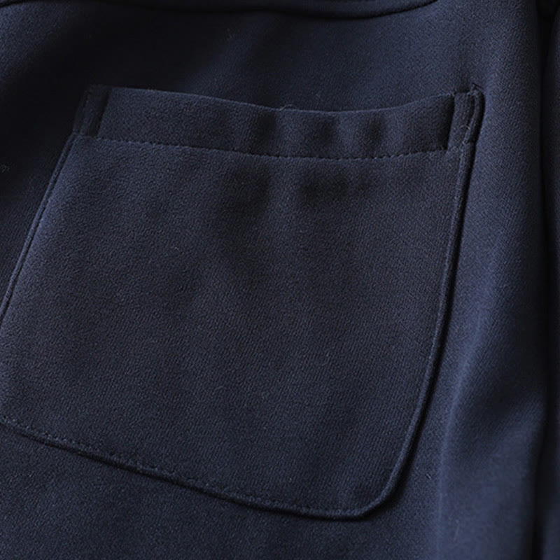 Midnightblue Zipper Thermal Fleece-lined Cotton Women's Wide Leg Pants With Pockets