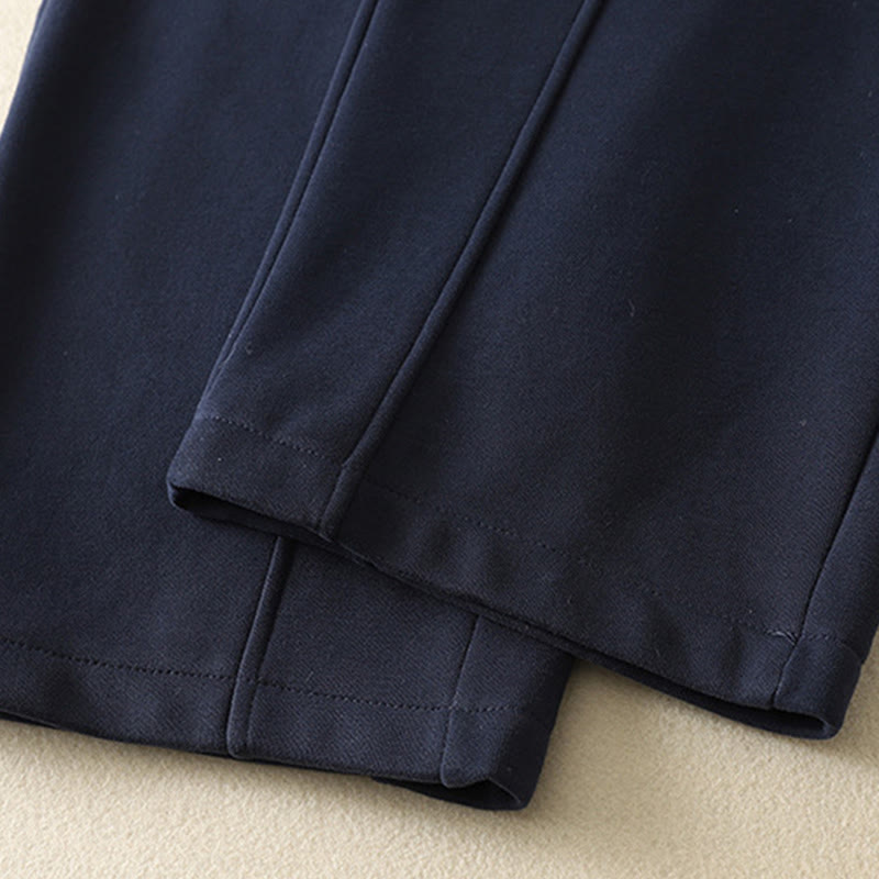 Midnightblue Zipper Thermal Fleece-lined Cotton Women's Wide Leg Pants With Pockets