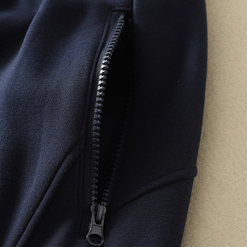 Midnightblue Zipper Thermal Fleece-lined Cotton Women's Wide Leg Pants With Pockets