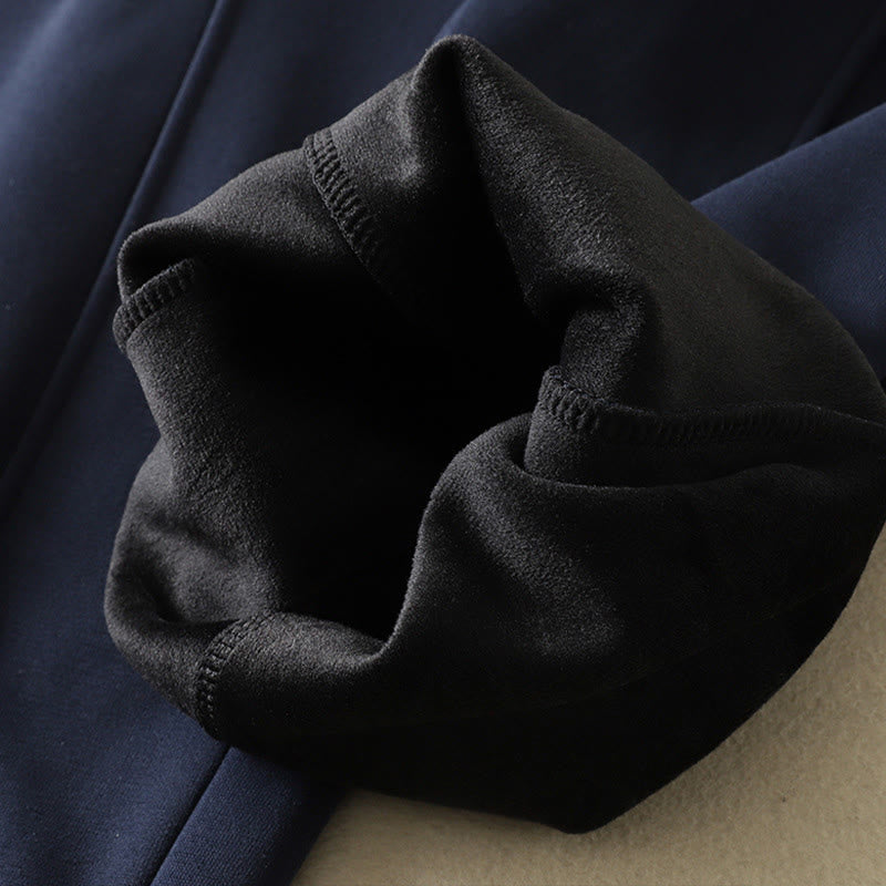 Midnightblue Zipper Thermal Fleece-lined Cotton Women's Wide Leg Pants With Pockets