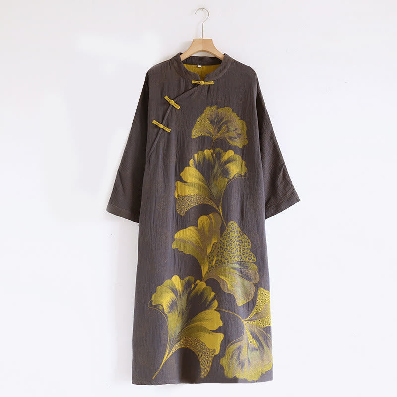 Tactile Cotton Jacquard Stand Collar Frog-Button Mindful Midi Dress