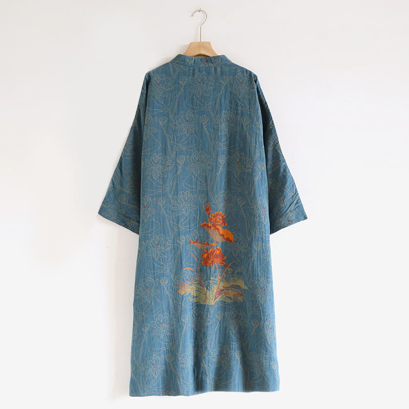 Tactile Cotton Jacquard Stand Collar Frog-Button Mindful Midi Dress