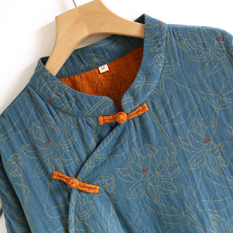 Tactile Cotton Jacquard Stand Collar Frog-Button Mindful Midi Dress