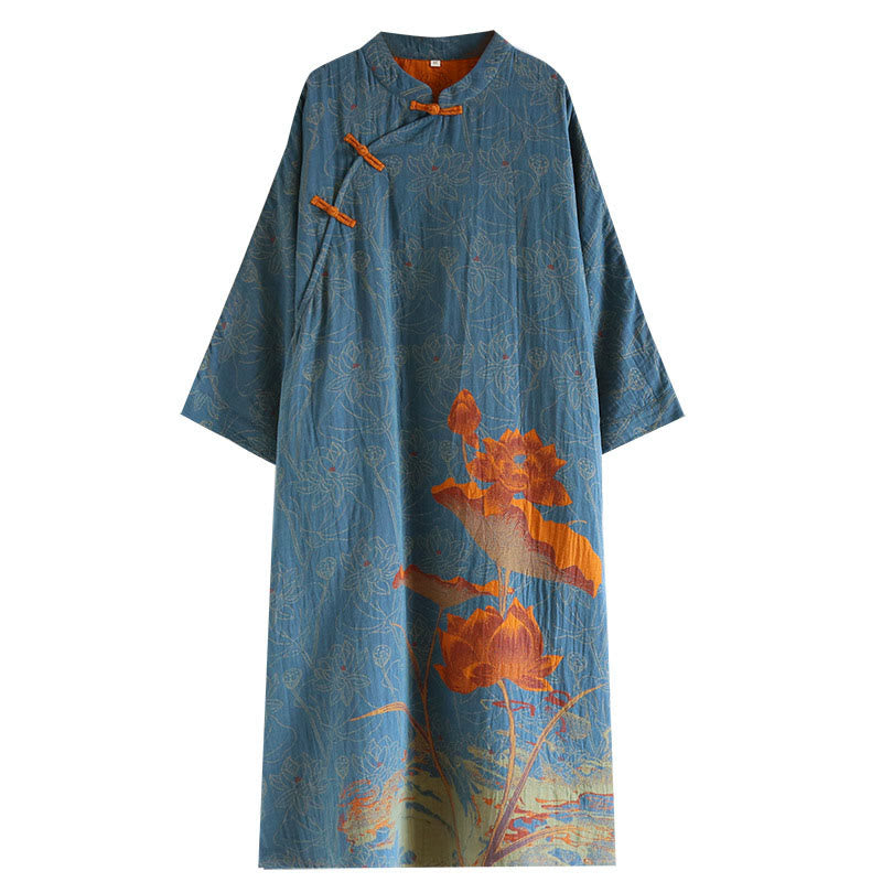 Tactile Cotton Jacquard Stand Collar Frog-Button Mindful Midi Dress