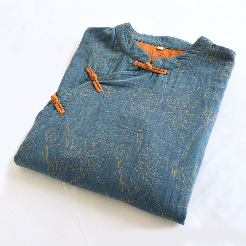 Tactile Cotton Jacquard Stand Collar Frog-Button Mindful Midi Dress