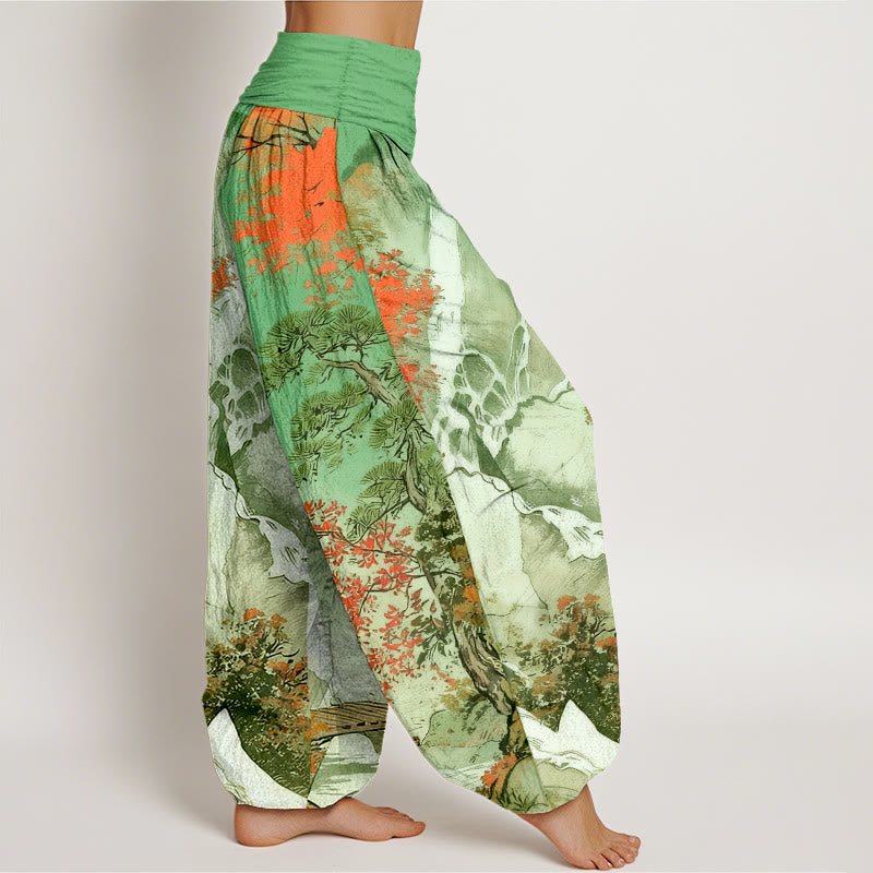 Pure Cotton Landscape Print Grounding Meditation Harem Pants