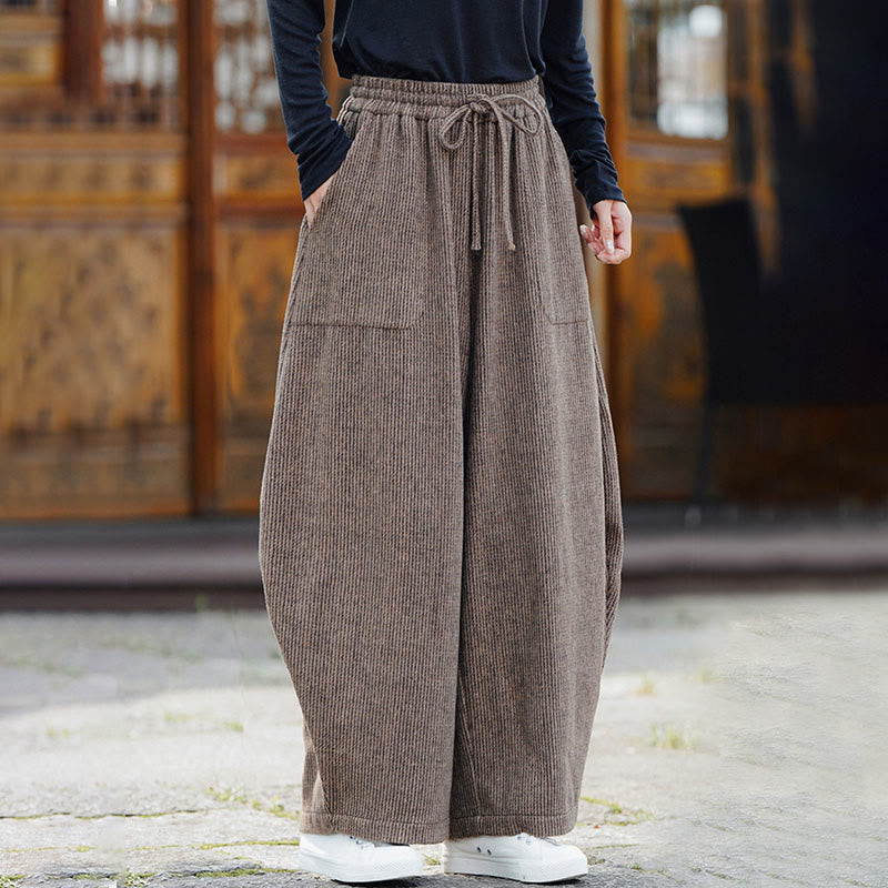 Winter Men's Pure Color Drawstring Design Cotton High Waist Pants With Pockets