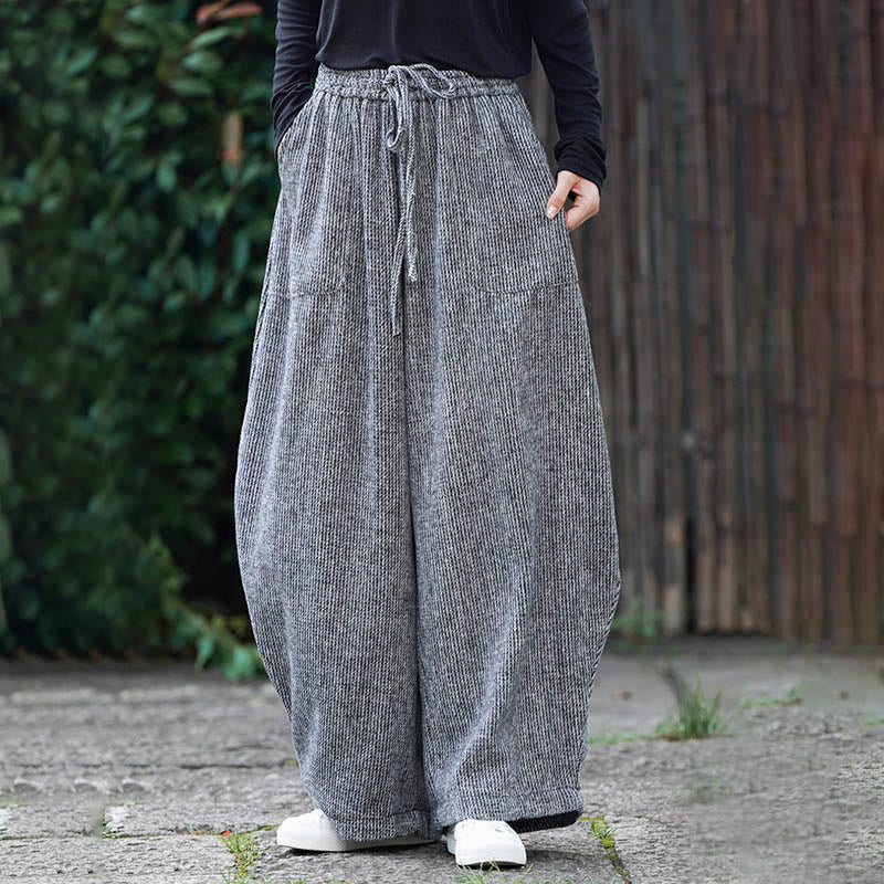 Winter Men's Pure Color Drawstring Design Cotton High Waist Pants With Pockets