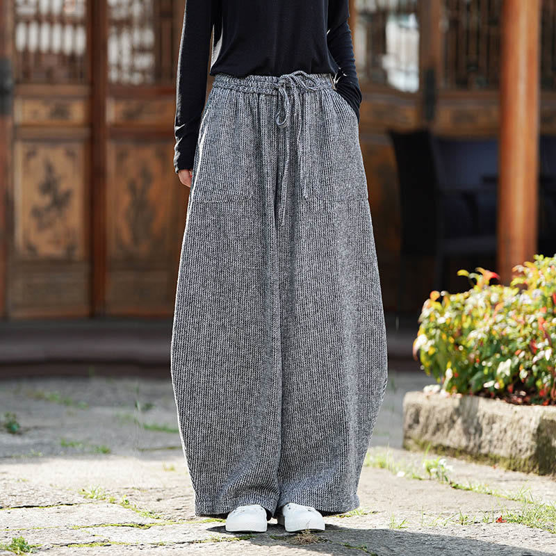 Winter Men's Pure Color Drawstring Design Cotton High Waist Pants With Pockets