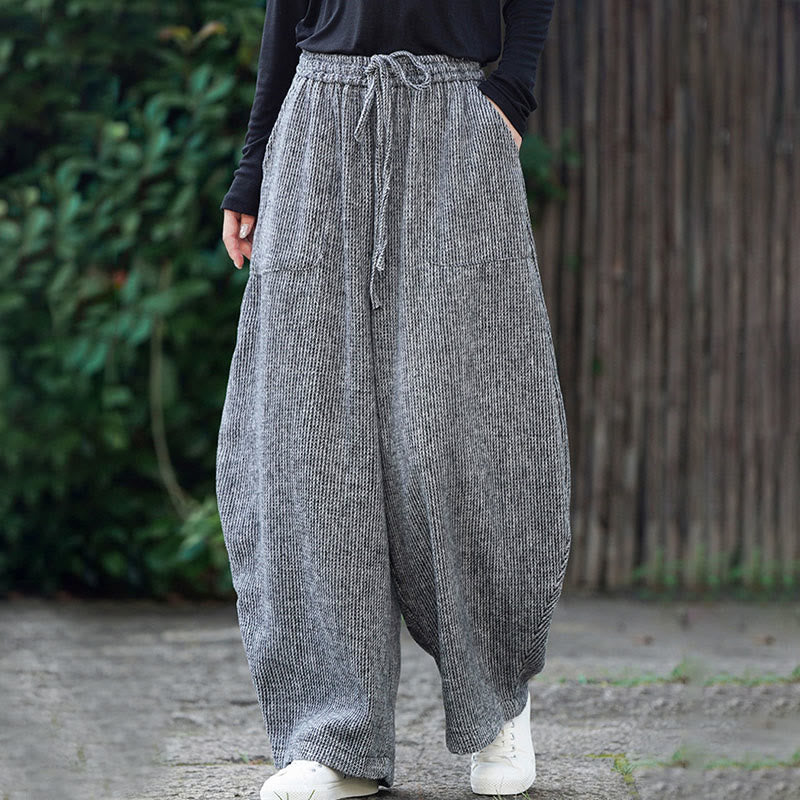 Winter Men's Pure Color Drawstring Design Cotton High Waist Pants With Pockets