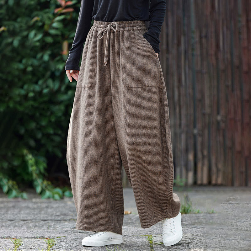 Winter Men's Pure Color Drawstring Design Cotton High Waist Pants With Pockets