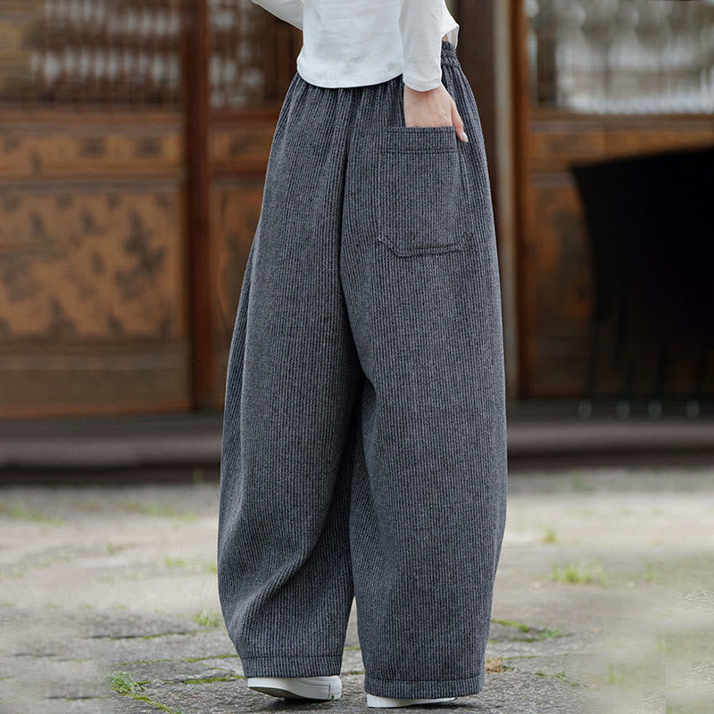 Winter Men's Pure Color Drawstring Design Cotton High Waist Pants With Pockets