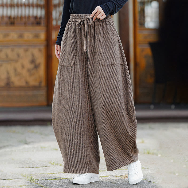 Winter Men's Pure Color Drawstring Design Cotton High Waist Pants With Pockets