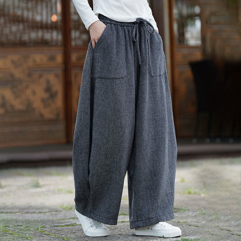 Winter Men's Pure Color Drawstring Design Cotton High Waist Pants With Pockets