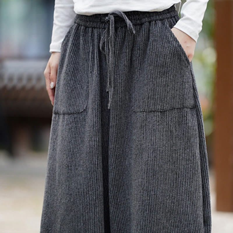 Winter Men's Pure Color Drawstring Design Cotton High Waist Pants With Pockets