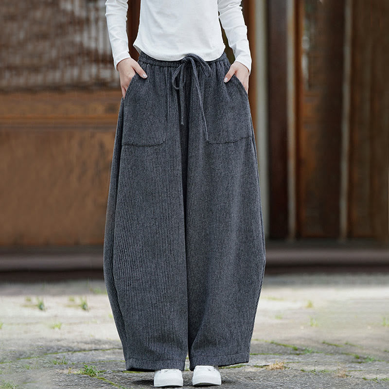 Winter Men's Pure Color Drawstring Design Cotton High Waist Pants With Pockets