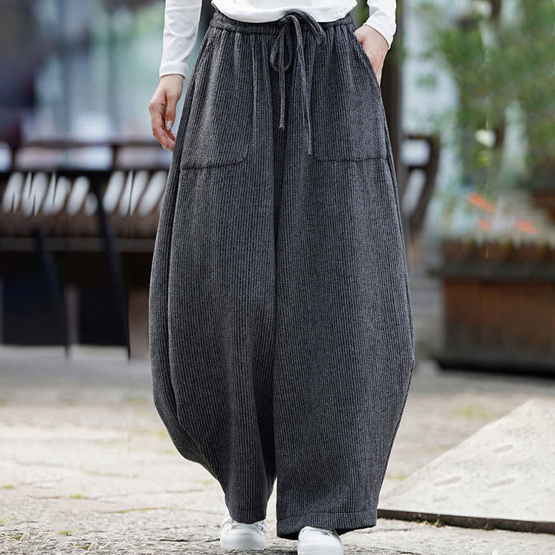 Winter Men's Pure Color Drawstring Design Cotton High Waist Pants With Pockets