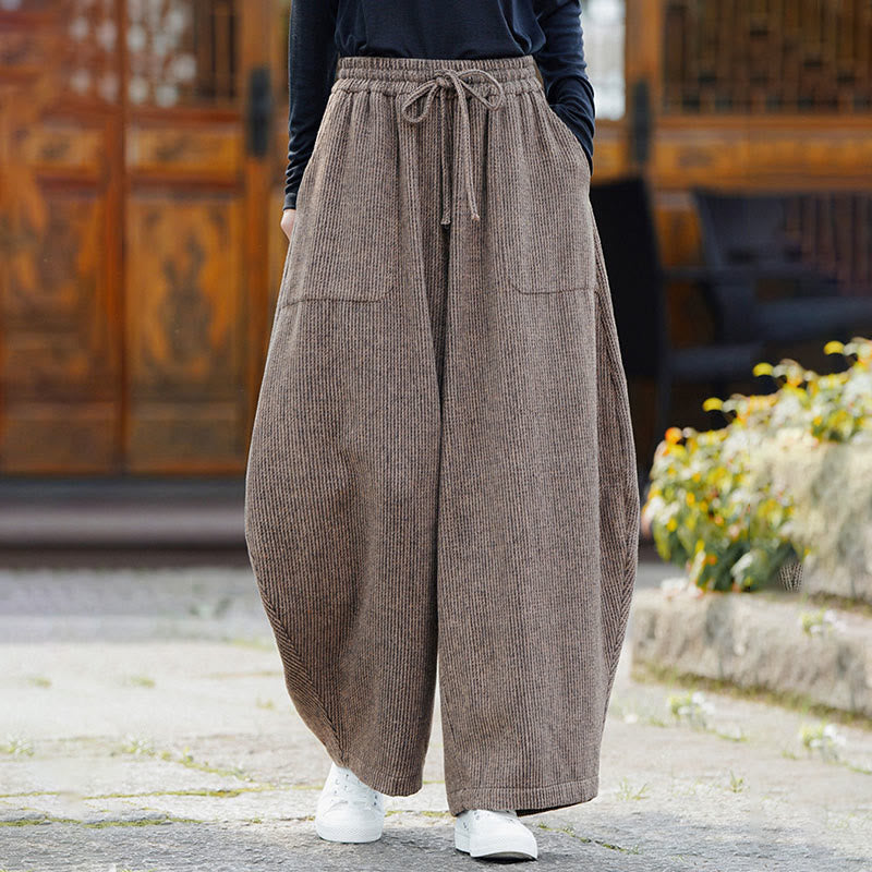 Winter Men's Pure Color Drawstring Design Cotton High Waist Pants With Pockets