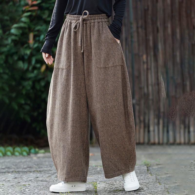 Winter Men's Pure Color Drawstring Design Cotton High Waist Pants With Pockets