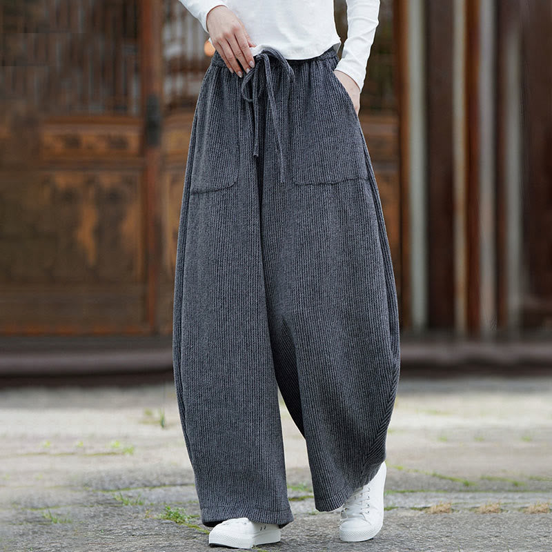 Winter Men's Pure Color Drawstring Design Cotton High Waist Pants With Pockets