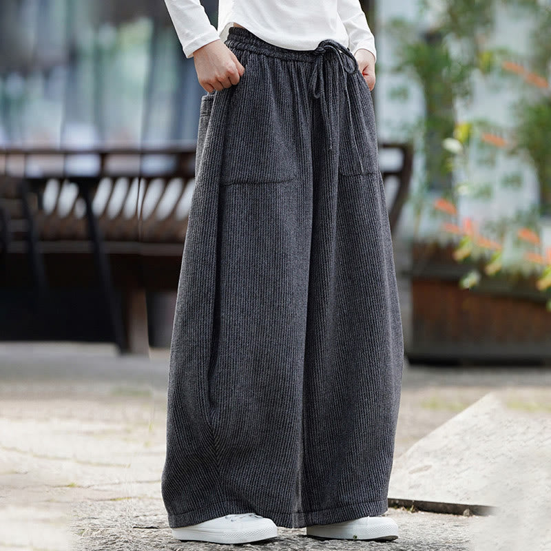 Winter Men's Pure Color Drawstring Design Cotton High Waist Pants With Pockets