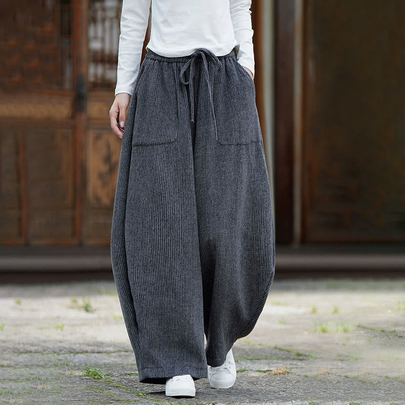 Winter Men's Pure Color Drawstring Design Cotton High Waist Pants With Pockets