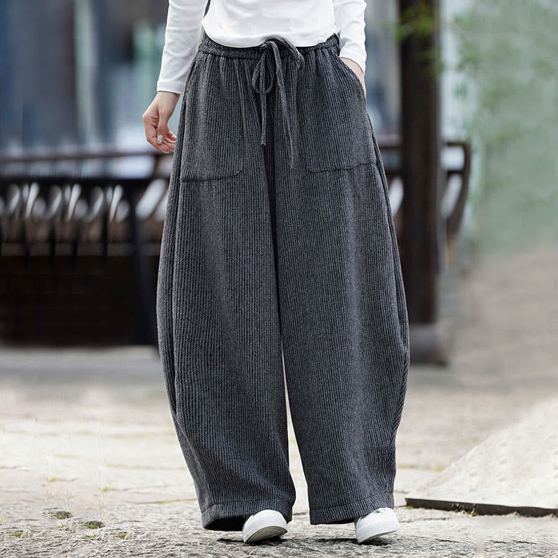 Winter Men's Pure Color Drawstring Design Cotton High Waist Pants With Pockets