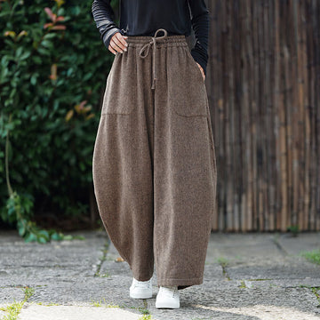 Winter Men's Pure Color Drawstring Design Cotton High Waist Pants With Pockets