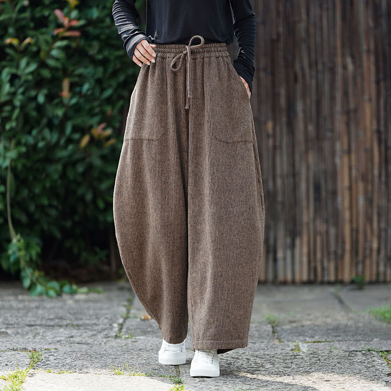 Winter Men's Pure Color Drawstring Design Cotton High Waist Pants With Pockets