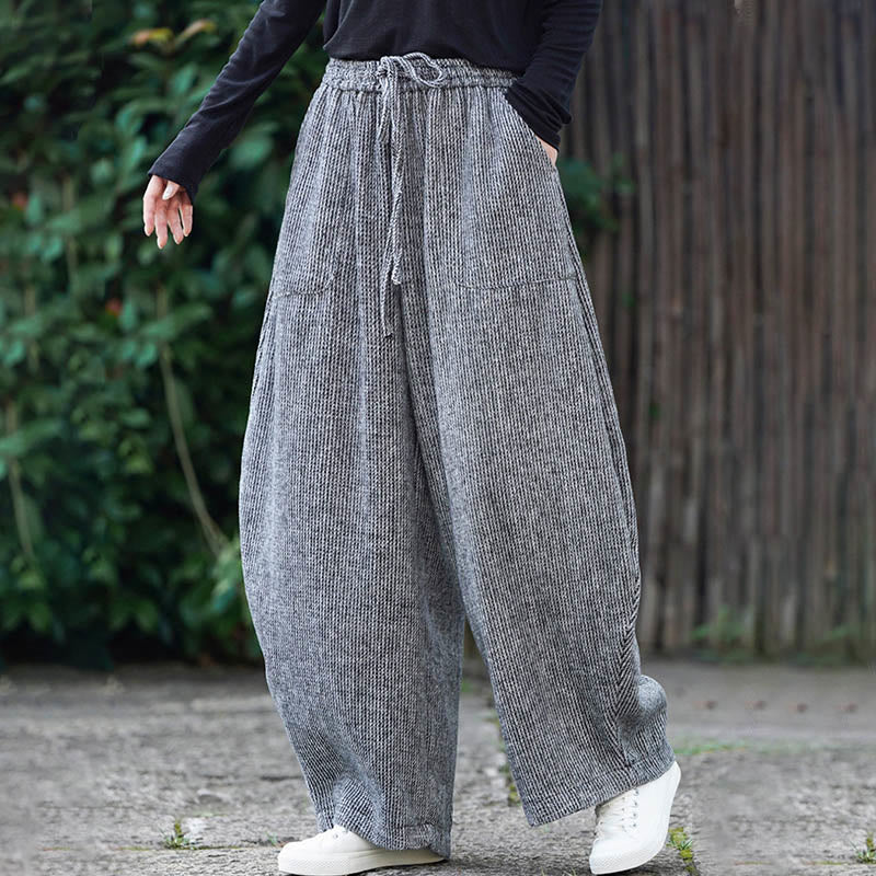 Winter Men's Pure Color Drawstring Design Cotton High Waist Pants With Pockets