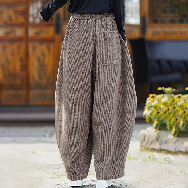 Winter Men's Pure Color Drawstring Design Cotton High Waist Pants With Pockets