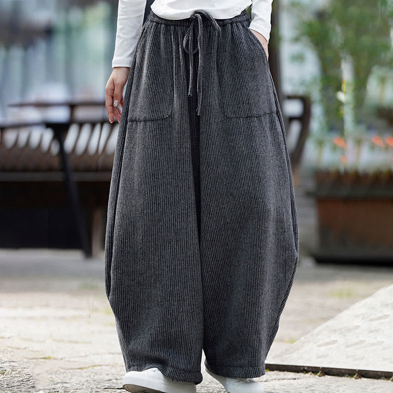 Winter Men's Pure Color Drawstring Design Cotton High Waist Pants With Pockets