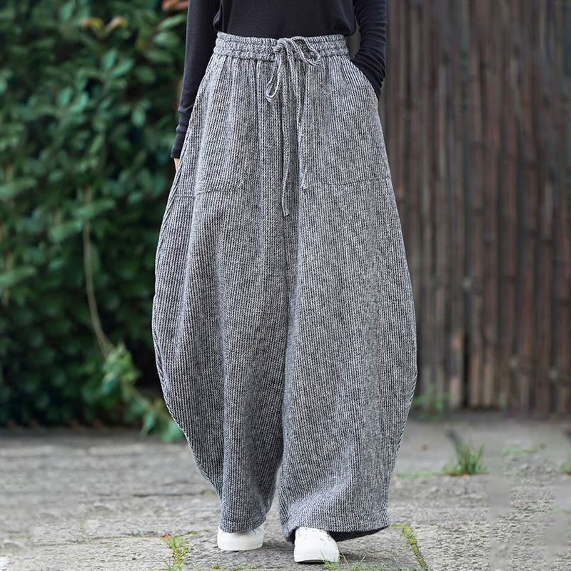 Winter Men's Pure Color Drawstring Design Cotton High Waist Pants With Pockets