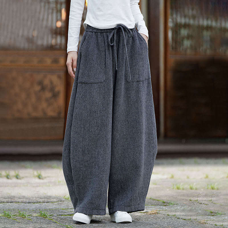 Winter Men's Pure Color Drawstring Design Cotton High Waist Pants With Pockets