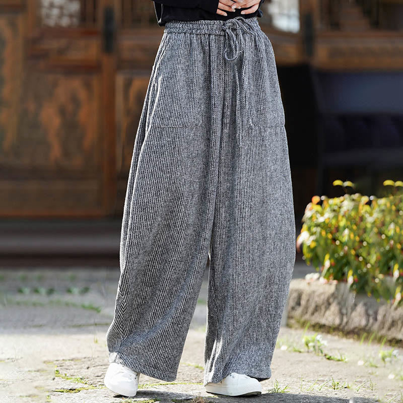 Winter Men's Pure Color Drawstring Design Cotton High Waist Pants With Pockets